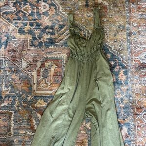 Anthropologie Green Flowy Jumpsuit with Relaxed Fit